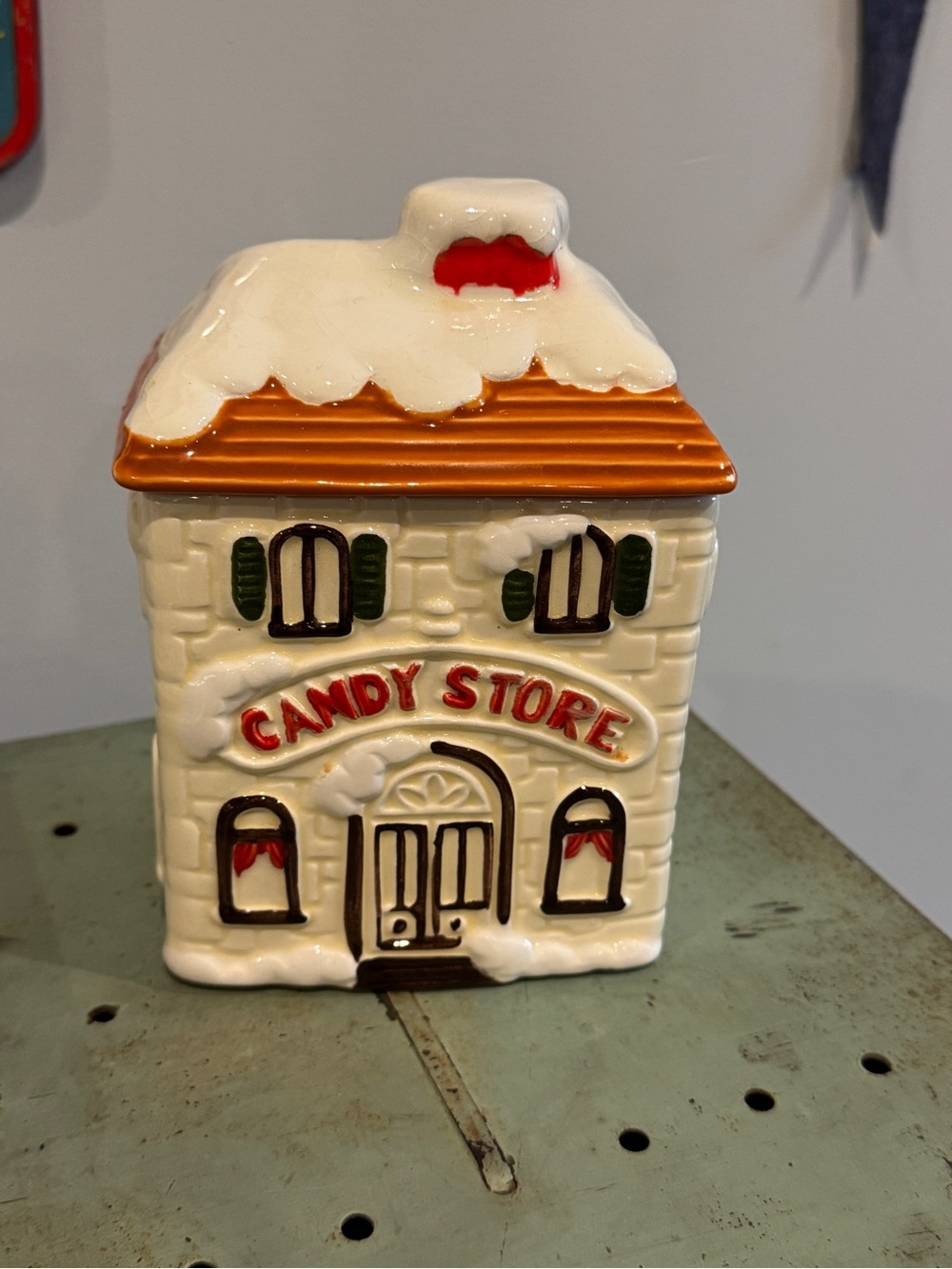 Vintage Christmas Village Building Candy Store Cookie Jar Candy Dish Woolworth